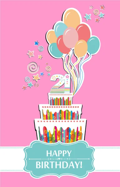 誕生日カード 21番 誕生日ケーキとあなたのテキストのための場所でピンクの背景を祝います ベクターイラスト — ストックベクタ