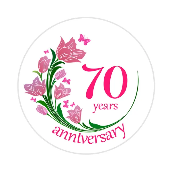 Feliz Aniversário Anos Logotipo Redondo Com Flor Tulipa Modelo Cartão — Vetor de Stock