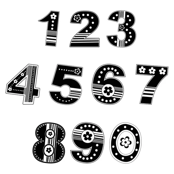 Numbers Set Isolated White Background Floral Numbers Collection Illustration — Stock Vector