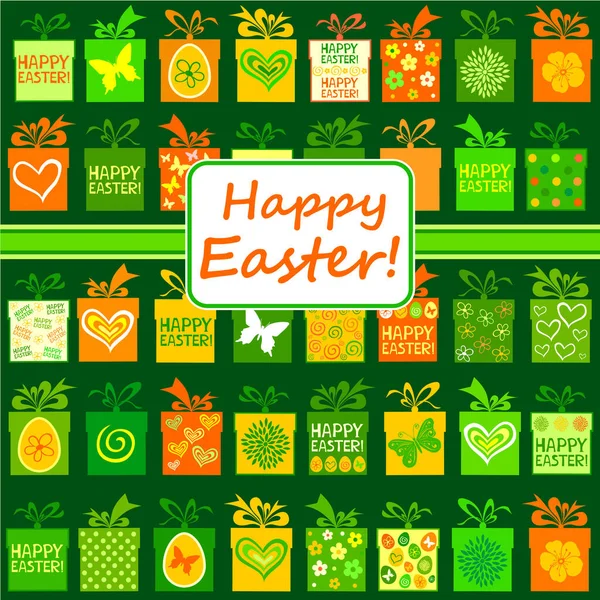 Frohe Ostern Feier Hintergrund Mit Ostern Geschenk Boxen Nahtloses Muster — Stockvektor