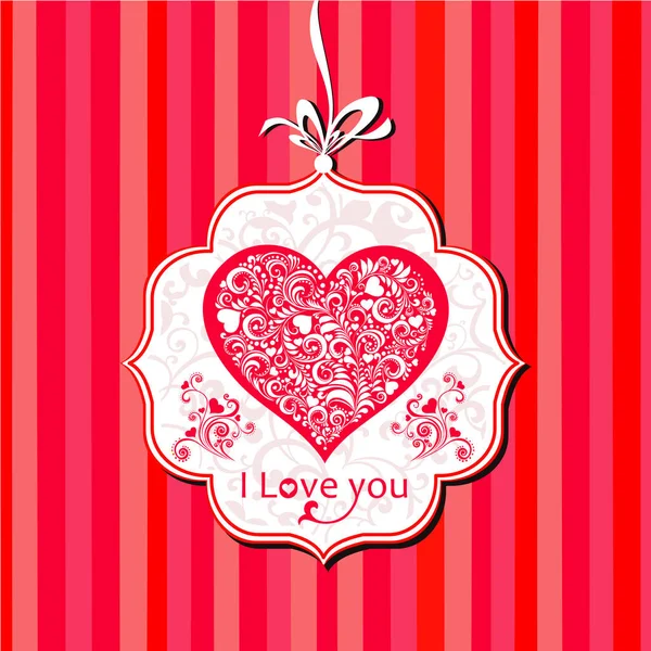バレンタインデーカードのデザイン 弓で赤い背景にグリーティングカード ベクターイラスト — ストックベクタ