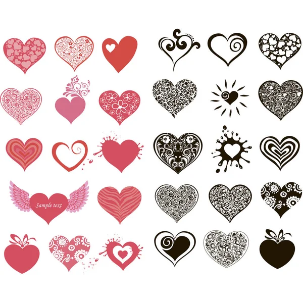 Vector Hearts Set Wedding Valentine Design — Stock Vector