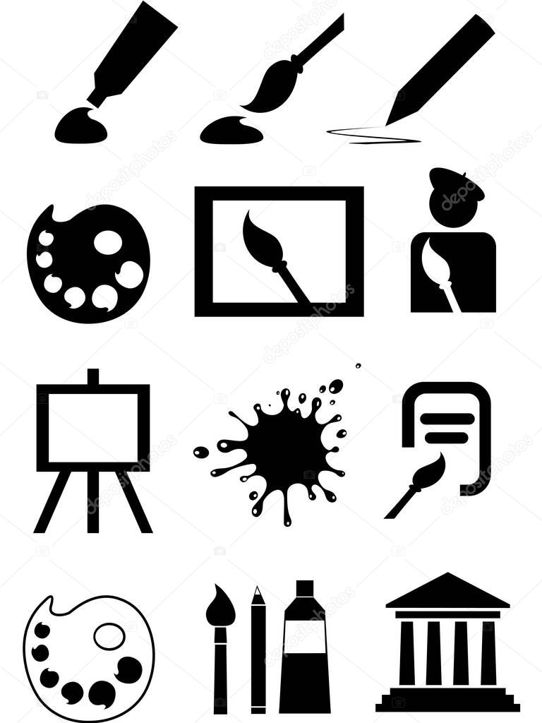 Art icons. Collection of design elements isolated on White background. Vector illustration