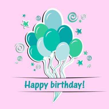 Balonlu, konfetili, vektör illüstrasyonlu mutlu yıllar.