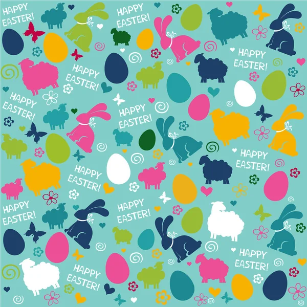 Nahtloses Ostermuster Mit Eiern Kaninchen Blumen Auf Weißem Hintergrund Osterferien — Stockvektor
