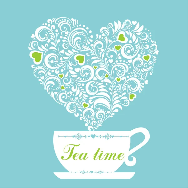 Tea Time Vector Illustration Cup Heart — Stock Vector