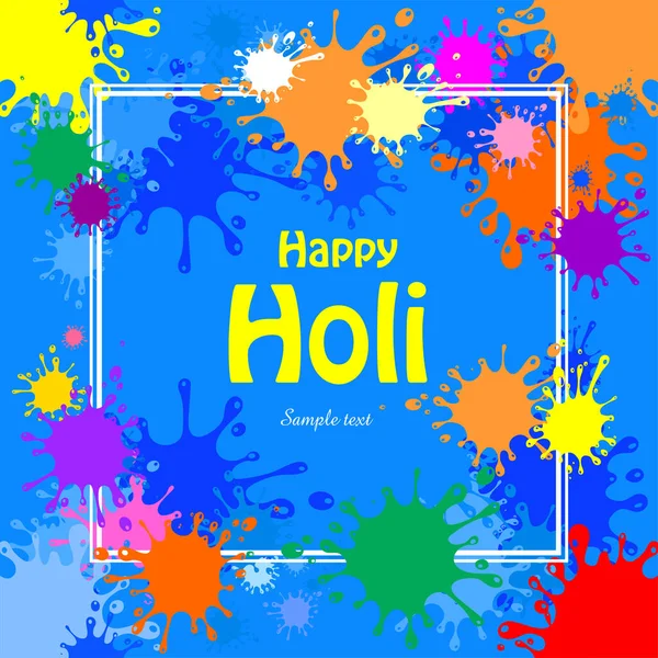 Festival Indio Primavera Happy Holi Fondo Azul Celebración Con Salpicaduras — Vector de stock