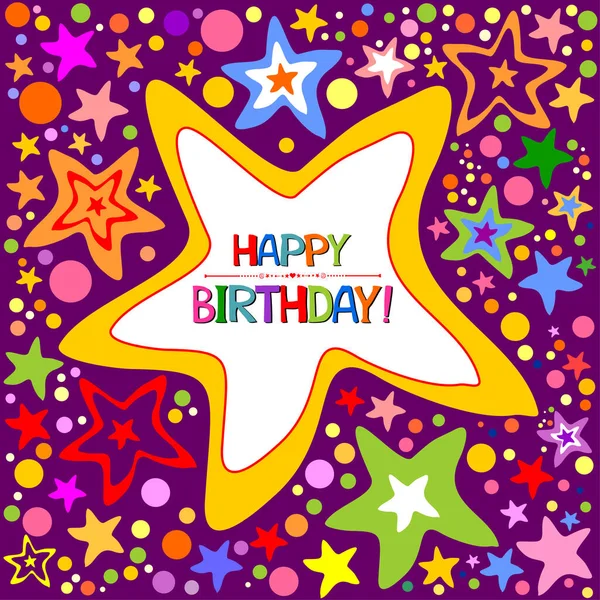 Cartão Festa Aniversário Feliz Com Confete Colorido Estrelas — Vetor de Stock