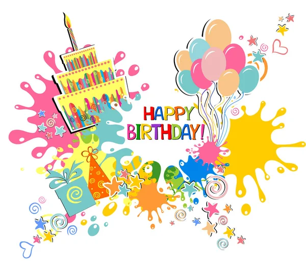 Feliz Aniversário Cartão Festa Com Balões Coloridos Confetes — Vetor de Stock