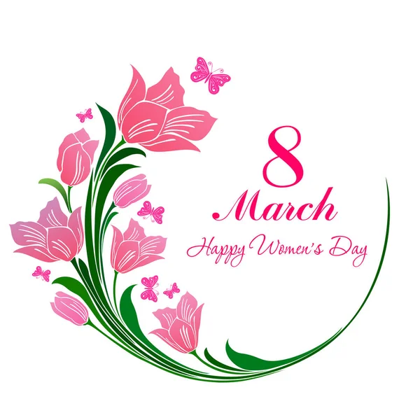 Boldog Nők Napi Kártya Virágokkal Levelekkel Vektor Illusztráció — Stock Vector