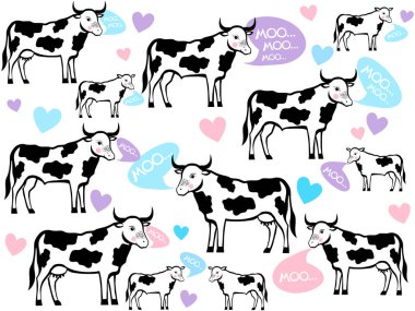 Cute cows. Seamless pattern illustration with cows