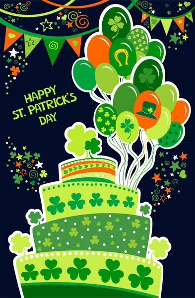 Cake Clover Cakepick Green Background Patrick Day Food Concept Modern — 스톡 벡터