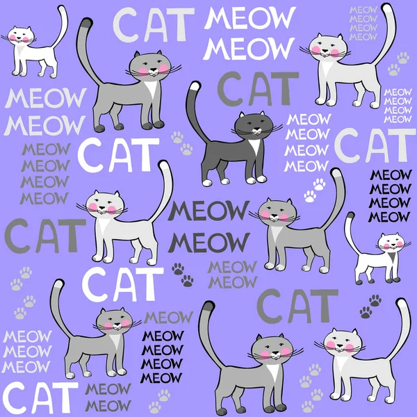 Cute Cats Meow Background Children Childish Seamless Pattern Cute Cats — Vetor de Stock