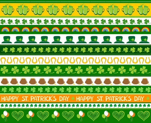 Patrick Day Background Green Colors Pattern Background Three Leaved Shamrocks — Vettoriale Stock