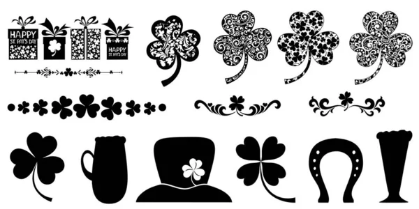 Patrick Day Icon Collection Design Elements Isolated White Background Set — Stock Vector