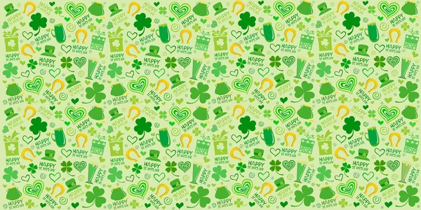 緑の色の聖パトリックの日の背景 葉のシャムロックとシームレスなパターンの背景 聖パトリックの祝日のシンボル 休日のアイルランドのシンボル 17行進 ベクターイラスト — ストックベクタ
