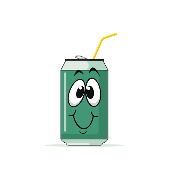 Isolated Green Can Drink Cartoon Mascot Smile Vector Graphics — Stockvector