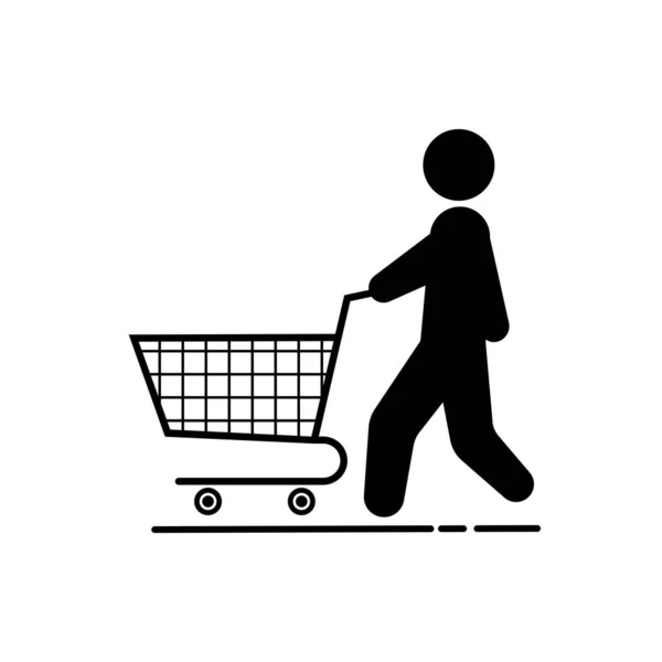 Gente Empujando Icono Carrito Compras — Vector de stock