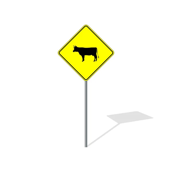 Vieh Überquert Straßenschild Auf Pol Vektorgrafik — Stockvektor