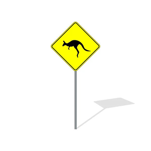 Känguru Überquert Straßenschild Auf Pol Vektorgrafik — Stockvektor