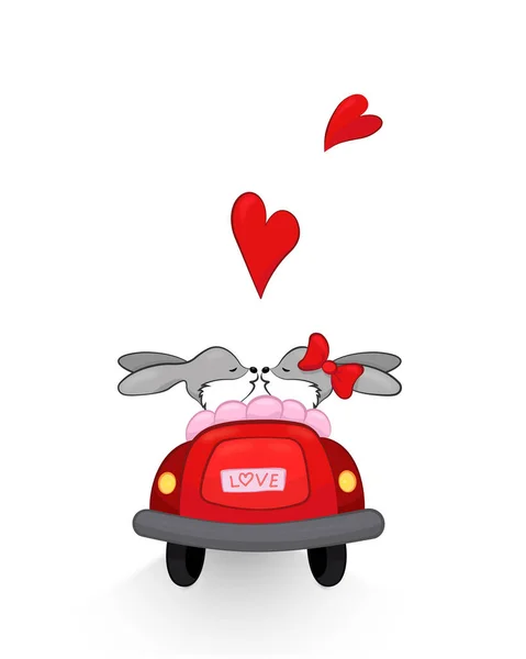 Valentine Gift Card Wektor Ilustracja Dwa Króliczki Miłości — Wektor stockowy