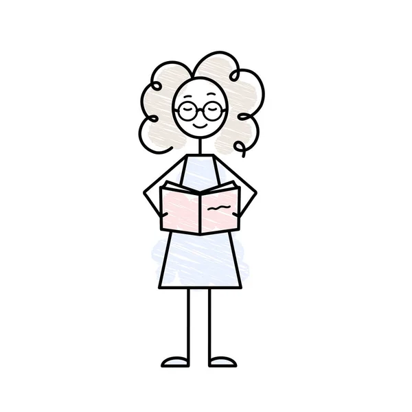 Einfache Skizze Niedliche Lesung Mädchen — Stockvektor