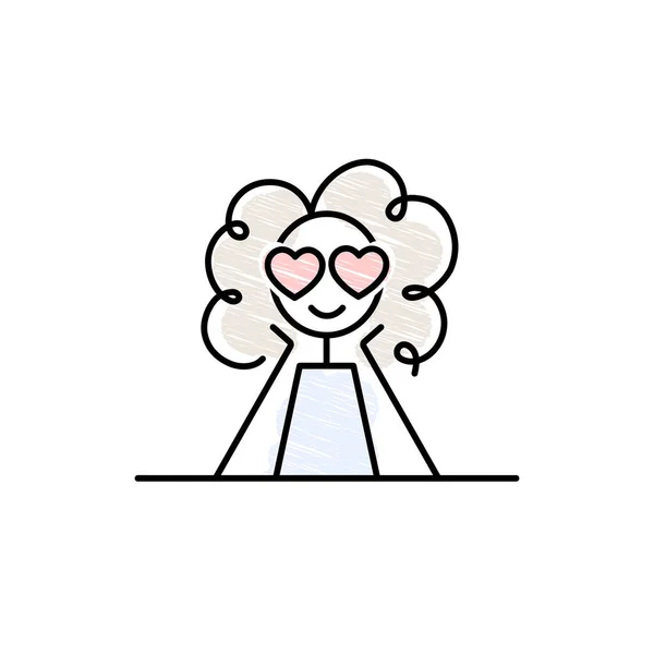 Sketch Curly Girl Love Love — Stock Vector