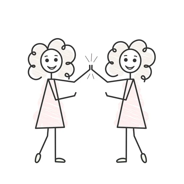 Ilustração Vetorial Simples Meninas High Fiving Uns Aos Outros —  Vetores de Stock