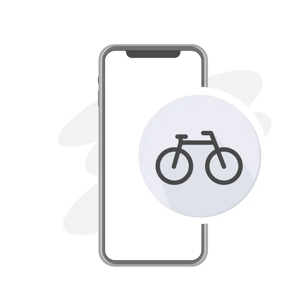 Продажа велосипеда, купить велосипед, велосипед, прокат по телефону, смартфон, приложение, расстояние, векторная иллюстрация — стоковый вектор