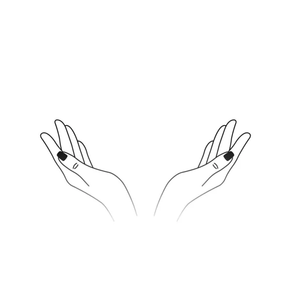 女性手黑色轮廓矢量画图 一行艺术 修指甲 — 图库矢量图片