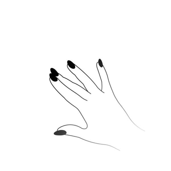 Woman Hands Black Outline Vector Illustration One Line Art Manicure — Stock Vector