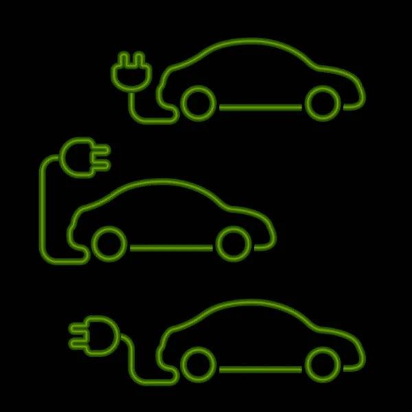 电动汽车概念绿色驱动 电动汽车 电动汽车霓虹灯效应黑色背景矢量说明 — 图库矢量图片