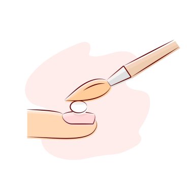 Akrilik uzatma prosedürü, tırnak tabağına akrilik uygulanması, akrilik fırça yardımları, manikür vektör çizimi