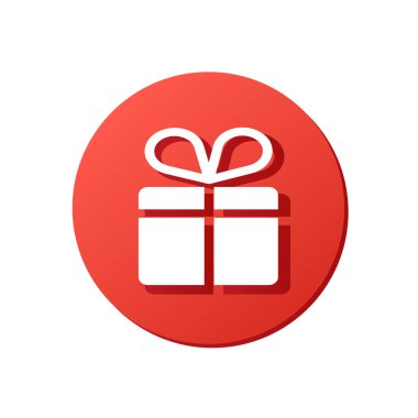 Sosyal medya hikayeleri için hediye kutusu vurgu kapağı 3d beyaz ve kırmızı simgeler, yuvarlak vektör simgesi, beyaz arkaplan üzerinde izole