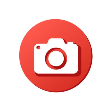 parlak kırmızı yuvarlak kamera simgesi, sosyal medya için vurgulama kapağı, beyaz arkaplan