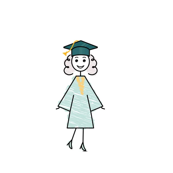 Happy Student Girl Colorful Doodle Vector Illustration End School Day — стоковый вектор
