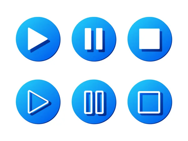 Play Pause Stop Blue Vector Button Set Media Player White — Vector de stock