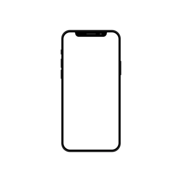 black smartphone front view, white screen display, popular cell phone flat vector illustration