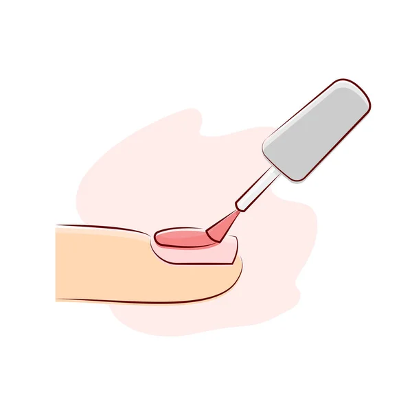 Red Gel Polish Application Manicure Flat Vector Illustration — Stok Vektör