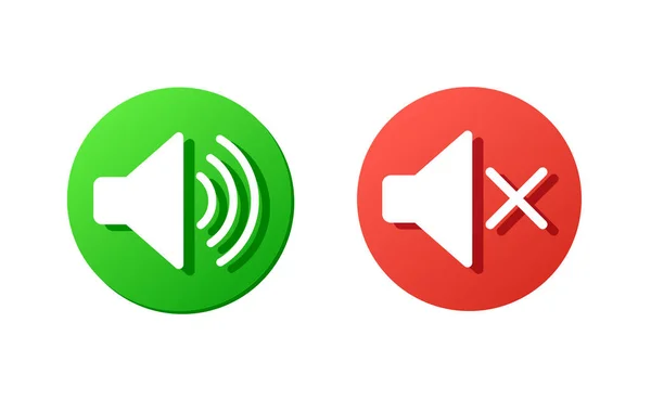 Ton ein und aus, grüne und rote Tasten, Lautsprechertaste, Web-Symbol — Stockvektor