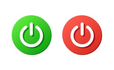 on and off vector icon set, turn off green and red rounded button, power off sign