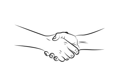 lineart partner el sıkışması, siyah taslak iş tokalaşması, anlaşma sembolü illüstrasyon