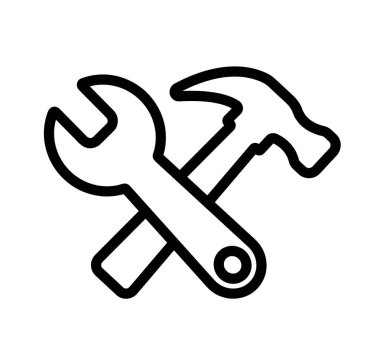 onarım siyah çizgi, ayarlar, sökme bilgileri, servis, kılavuz, anahtar ve çekiç simgesi, vektör illüstrasyonu