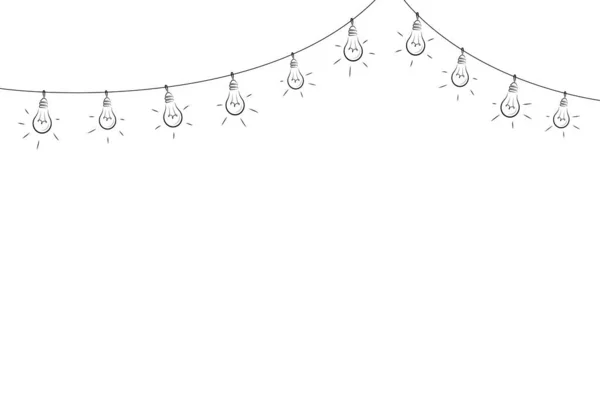 Гірлянда Лампочками Чорна Лінія Ізольовані Векторні Прикраси Струна Відкритих Вогнів — стоковий вектор
