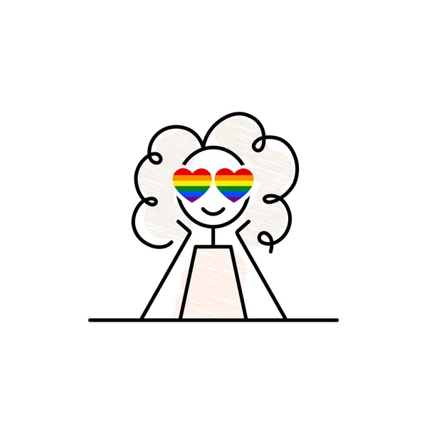 Lgbt Pride Month Rainbow Flag Heart Shape Glasses Cute Curly — Vetor de Stock