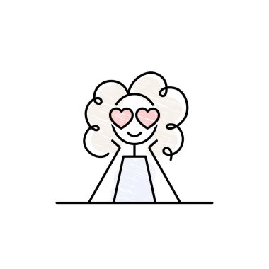 Kıvırcık kızın resmini çiz ya da sev. Emoji siyahı. Düzenlenebilir çizgi çizimi değil.