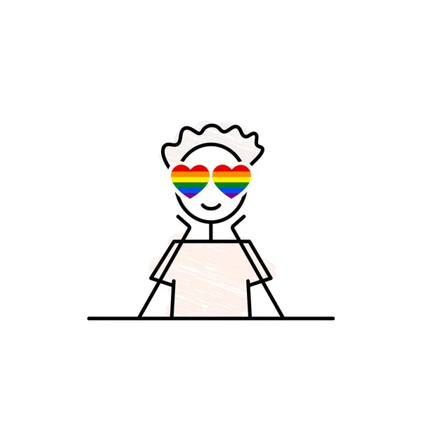 Lgbt Pride Month Rainbow Flag Heart Shape Glasses Cute Teen — Vetor de Stock