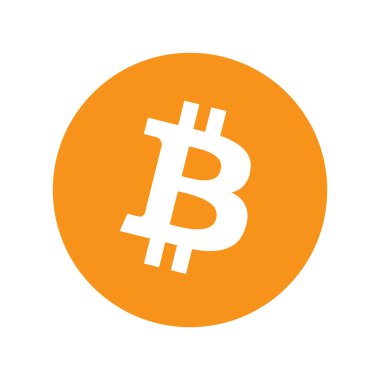 Bitcoin kripto-para bloklama düz turuncu simge beyaz arkaplan, web veya yazdırmak için zincir bitcoin etiketi, bitcoin logo vektör çizimi
