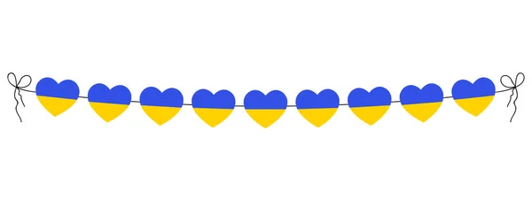 Серце Україні Рядок Сердець Вечірки Вулиці Сині Жовті Прапори Прикраса — стоковий вектор