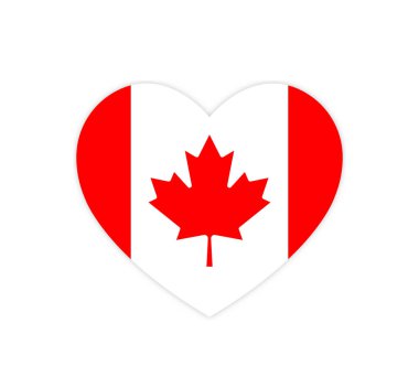 Kanada Günü, aşk Kanada sembolü, kalp bayrağı ikonu, kırmızı akçaağaç yaprağı, vektör izole illüstrasyon